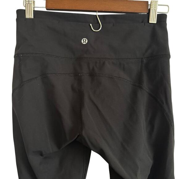 Lululemon Power Thru Crop Leggings Black Mesh Panel Size 6 High Rise 18” Inseam - Picture 4 of 5